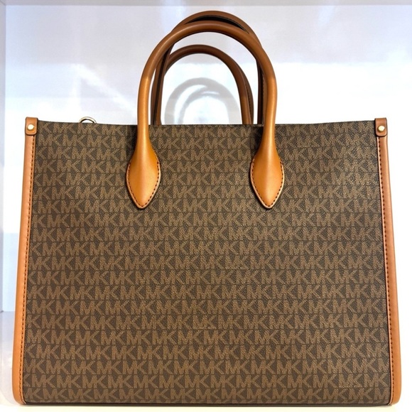 Michael Kors Mirella Medium Signature Logo Tote Bag Brown Signature - Picture 5 of 8